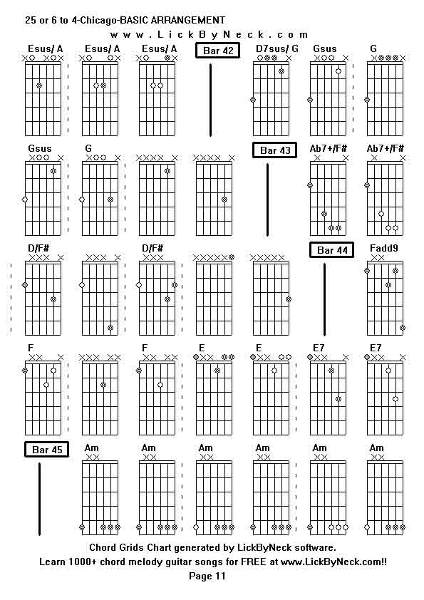 Chord Grids Chart of chord melody fingerstyle guitar song-25 or 6 to 4-Chicago-BASIC ARRANGEMENT,generated by LickByNeck software.